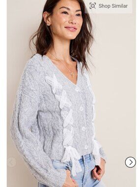 Francesca's Long Sleeve Button Down Pam Lace-Up Cardigan Grey Size L NWT